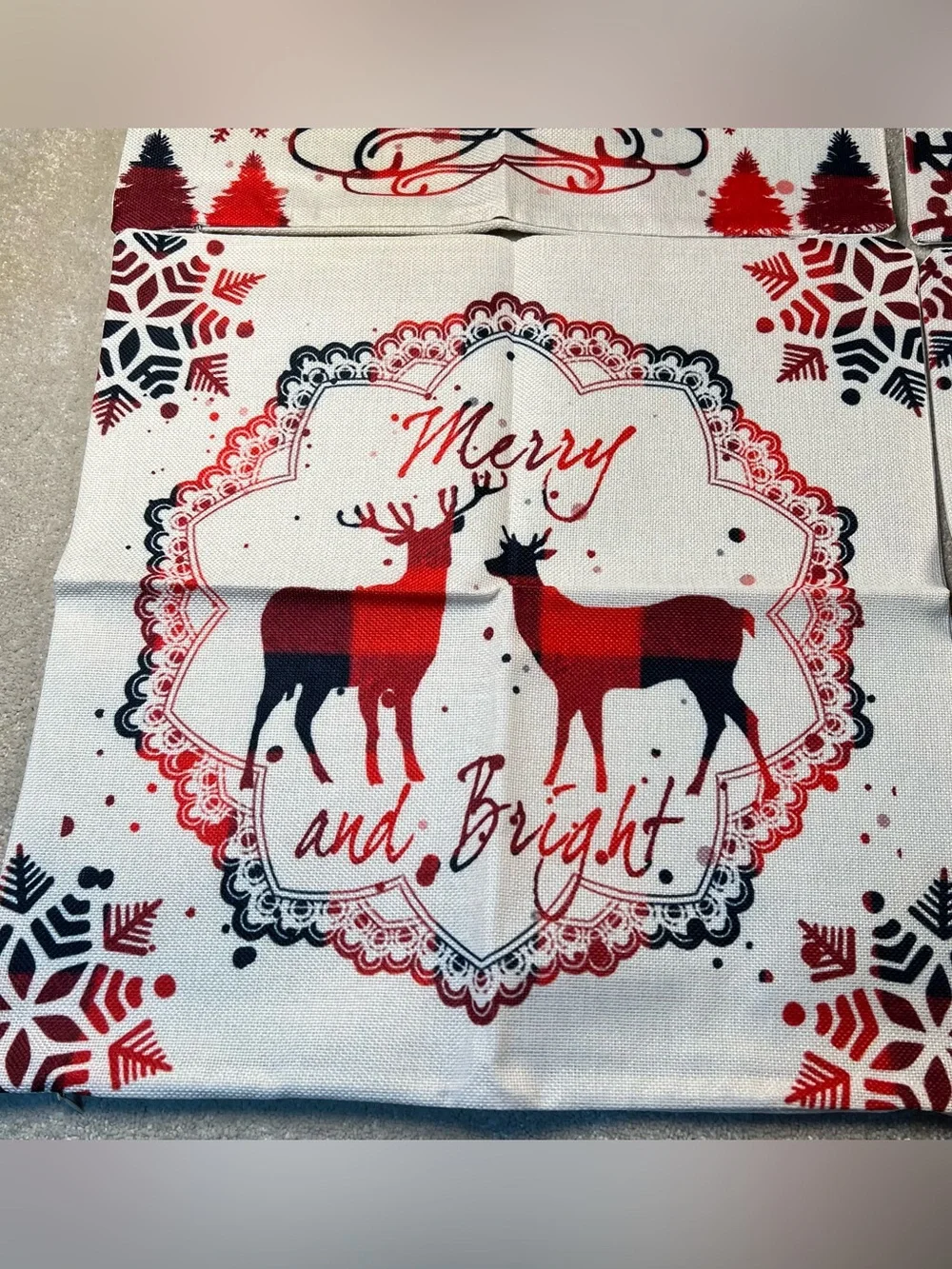 Christmas Pillow Covers Red Black Woven Set of 4